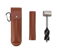 Clé à Tarière de Survie en Plein Air, Perceuse à Main Bushcraft, Clé à Tarière Manuelle en Bois avec étui en Cuir PU Marron, Outils de Poinçonnage Multifonctionnels pour le Travail du Bois de Camping