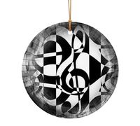 (Clé de musique sur le thème musical) - Décoration de Noël ronde en céramique - 9 cm - Décoration de Noël pour roman