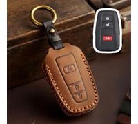 Clé de voiture en cuir pour Highlander pour C-hr pour Camry pour 4runner Protection Porte-clés en cuir de vache - 3 boutons pour Slim avec ajustement (Bleu)