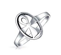 Clé Éternelle de la Vie Bague Sceau Ovale Religieuse Croix Ankh Égyptienne pour Femmes et Hommes en Argent Sterling .925