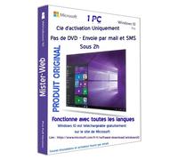 Clé licence d'activation de Windows 10 Pro clé original pas de cd à télécharger le code après paiement envoie par mail et sms