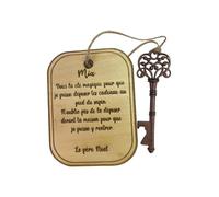 Clé Magique du Père Noël personnalisée avec prénom - Plaque en Bois gravée + clé Vintage - Tradition de Noël pour Enfants - Cadeau Magique à déposer Devant la Porte -