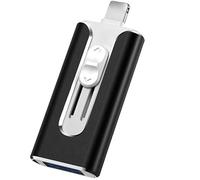 Clé micro USB 64 Go, certifiée MFi Lightning, 8 broches, 4 en 1 haute vitesse, clé USB 3.0 de stockage externe pour iPhone/iPad/Android/PC, sauvegarde et enregistrement faciles de fichiers (noir)