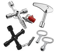 Clé Multifonction 4 Voies 5 Pièces - Triangle, Interrupteur de Robinet, Croix Universelle, Passe-Partout - Pour Compteur Eau, Radiateurs, Compteurs Gaz, Ascenseurs, Coffret Electrique