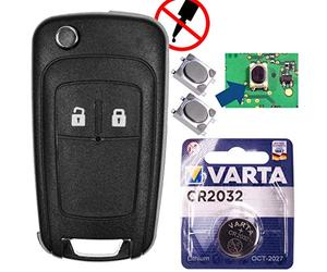 Clé Pliante sans Fil de Remplacement 2 Boutons Boîtier + Micro Bouton + Râpe + Batterie compatible avec Opel