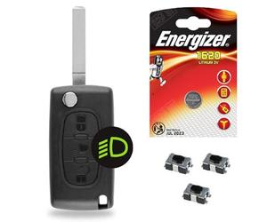 Clé Plip Boitier pour Télécommande Compatible Peugeot 207 | 307 | 407 | 308 | 607 | 3008 | 5008 | Partner | Expert ✚ 3 Switch ✚ Pile CR1620 Energizer - Kit iRace Keys®