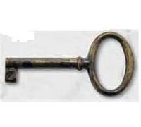 CLÉ POUR MEUBLES LAITON PATINÉ PIÈGE ANTIQUISÉE MM42 LONGUEUR TOTALE MM69