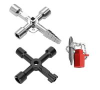 Clé Triangle Multifonction 4 Voies rmoire Electrique Universelle pour Compteur d'Eau et Gaz, Outillage Electricien, Clé à Pipe Carré, Noir, 70g, avec Centre Double Rond et Tête Pagode