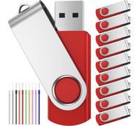 Clé USB 2.0 8 Go Lot de 10 Clefs USB - Mémoire Stick Pivotante Cle USB 8Go Lecteur Flash Drive College - FEBNISCTE Rouge Clef PenDrive avec Cordes