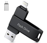 Clé USB 256 Go Certifiée MFi pour iPhone, Clé USB Stockage Externe 3 en 1 Photo Stick Mémoire pour iOS/iPad/Android/PC (Photo/vidéo/Sauvegarde Automatique), Noir