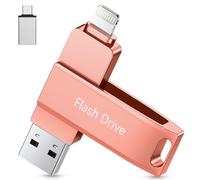 Clé USB 256 Go Certifiée MFi pour iPhone, Clé USB Stockage Externe 3 en 1 Photo Stick Mémoire pour iOS/iPad/Android/PC (Photo/vidéo/Sauvegarde Automatique), Rose
