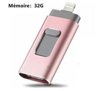 Clé USB 3.0 128 Go Compatible pour iPhone Flash Drive avec Connecteur Extension de Stockage Mémoire Stick iOS OTG Andriod Or