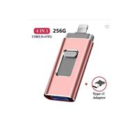 Clé USB 3.0 256 Go 4 en 1 Compatible pour iPhone Flash Drive avec Connecteur Extension de Stockage Mémoire Stick iOS OTG Andriod Or