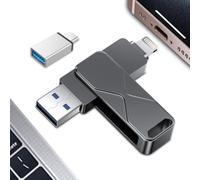 Clé USB 3.0 3 en 1 certifiée MFi 256 Go compatible avec iPhone, iPad, Android, Mac, PC, Smart TV, voiture - Noir