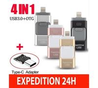 Clé USB 3.0 512 Go Compatible pour iPhone Flash Drive avec Connecteur Extension de Stockage Mémoire Stick pour iOS OTG Andriod Or