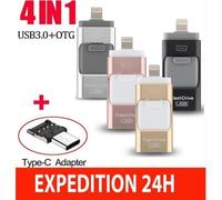 Clé USB 3.0 512 Go Compatible pour iPhone Flash Drive avec Connecteur Extension de Stockage Mémoire Stick pour iOS OTG Andriod Or