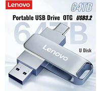 Clé USB 3.2 OTG Lenovo haute vitesse, type C, capacité réelle 64 To, 16 To, 8 To, 4 To, en métal, pour téléphone et ordinateur Black-64TB
