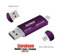 Clé USB 32 GO 2 en 1 Micro Usb Drive - ISONIX - Pour Android Smartphones Tablette PCs - VIOLET
