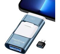 Clé USB 512 Go pour iPhone, 4 en 1 MFi certifiée pour téléphone / téléphone Android, clé USB 3.0 haute vitesse, extension de mémoire externe pour téléphone, clé photo, bleu