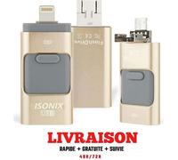 Clé USB 64 go 3 en 1 Compatible IOS/Android Pour Apple Iphone X/8/7/6/5 Samsung/Ipad/Macbook/Windows/PC/Tablet OTG Flash OR