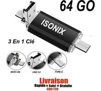 Clé USB 64 GO 3 en 1 Micro Usb Type C et USB Drive Pour tous Android Smartphones Tablette PCs