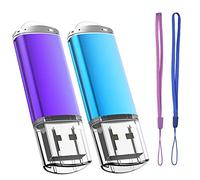 Cle USB 64 Go, EASTBULL Clé USB 2.0 Flash Drive Stockage Disque Mémoire Stick avec Cordes, Ensemble de Deux, Bleu/Violet