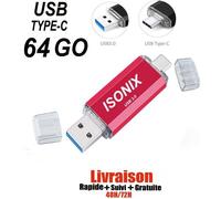 Clé USB 64 GO Type C OTG USB Flash Drive pour appareils Android/PC ROUGE