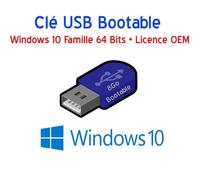 Clé USB 8Go Bootable Windows 10 Famille 64 Bits + Licence OEM activation