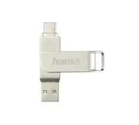 Hama C-Rotate Pro Clé USB 3.1 - Flash Drive 256 Go, Vitesse jusqu'à 100 Mo/s, Clef avec connecteurs USB A & USB C, pour PC/Mac/Tablette et Smartphone - Argentée