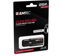 Emtec Clé USB 3.0 (3.2) Click Secure B120, Mémoire Flash Drive De 256 Go, Stockage Externe, Lecture 100Mb/S, Écriture 20Mb/S, Avec Logiciel D'Encryption AES260, Noire ECMMD256GB123