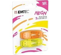 Clé USB - EMTEC - C410 - 16 Go - USB 2.0 - Lot de 2 Néon