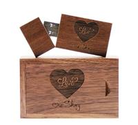 Clé USB en bois de 64 Go et emballage USB avec gravure "Love" et "Our Story" pour mariage/mariés/parents/photographes (noyer, 64 Go USB3.0)