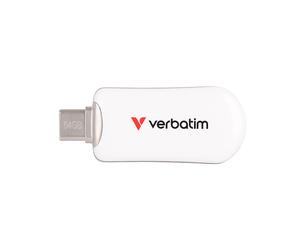 Clé USB Flash Verbatim 30228 64 Go USB Type-C 3.2 Gen 1, Lecture 100 Mo/s, Écriture 25 Mo/s, Compatible Windows/macOS, Boîtier Plastique/Zinc Blanc, 8.5g