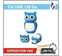 Clé USB - Multi Owl - 128 Go - USB 2.0 - Compatible PC/MAC - Couleur Bleue