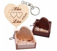 Clé USB personnalisée + coffret cadeau en bois massif avec gravure du texte au choix, cœur, amour, mariage, gravure au choix, 32/64/128 Go 3.0, idée cadeau personnalisée (érable, 32 Go 3.0)