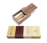 Clé USB personnalisée + coffret cadeau en bois massif avec gravure du texte au choix, cœur, amour, mariage, gravure au choix, Flash Drive 32/64/128 Go 3.0, idée cadeau individuelle (bambou, 64 Go 3.0)