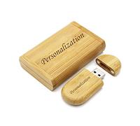 Clé USB personnalisée et boîte cadeau en bois - Sticks à mémoire et boîte en bois avec texte au choix - Lecteur flash - Stockage de données - Idée cadeau (bambou 64 Go)