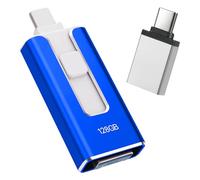 Cle USB pour iphone 128 Go, [MFi certifiée] Clé USB 4 en 1 pour iPhone Android PC, USB 3.0, Transfert Ultra Rapide 【sans APP】 Stockage pour iPhone, Bleu