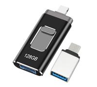 Clé USB pour iPhone 128Go, Certifiée MFi - Cle USB Lightnning 4 en 1 - Compatible iOS/Android/PC - USB 3.0 Haute Vitesse Branchez et Utilisez - pour Sauvegarde de Photos et Vidéos - Noir