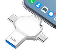 Clé USB pour iPhone 256 Go 4-en-1, Cle USB Multiport Certifiée MFi | Cle USB C avec USB A + Type C + Lightning + Micro USB, Photo Stick Métal Argent pour Android, iPhone, Mac, PC