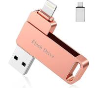 Clé USB pour iPhone 256 Go MFi Certified 3 en 1 Stylo USB 3.0 Lightning Clé USB C Photostick Pen Drive Stylet pour iPhone/iPad/iOS/Android/Mac/PC - Mémoire externe (Rose)