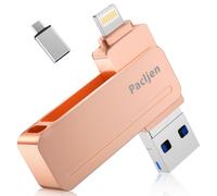 Clé USB pour iPhone 256Go,[MFi Certified] Pacljen 3 en 1 Cle USB 3.0 pour Lightning et USB C Mémoire Externe pour Sauvegarde Rapide Clef USB Compatible avec iPhone/iPad/Android/Mac/PC (256GO,Rose)