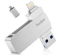 Clé USB pour iPhone 256Go,[MFi Certified] Pacljen 3 en 1 Cle USB 3.0 pour Lightning et USB C Mémoire Externe pour Sauvegarde Rapide Clef USB Compatible avec iPhone/iPad/Android/Mac/PC (256GO,Argent)