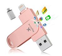 Cle USB pour iPhone,Xaytrre Clé USB C 256 Go,Certifiée MFi Apple Lightning,Mémoire Externe 3.0, Flash Drive,Photo Stick pour iPhone,iPad,Smartphone,Mac,Android,PC(Rose)