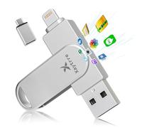 Cle USB pour iPhone,Xaytrre Clé USB C 256 Go,Certifiée MFi Apple Lightning,Mémoire Externe 3.0, Flash Drive,Photo Stick pour iPhone,iPad,Smartphone,Mac,Android,PC(Argent)