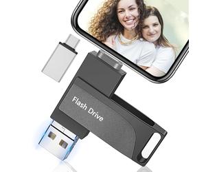 Cle USB pour Phone,Levida Clé USB 512 go,Photo Stick,4 en 1 Clef USB 3.0,Stick pour iOS/Smartphone/Pad/PC(Mémoire Mobile,Sauvegarde Automatique et Transfert Photos),Noir Clair