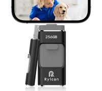 Clé USB pour Phone,Ryican 256Go Clef USB Sauvegarde en Clic USB 3.0 Photostick Externe Mémoire 4 in 1 Pendrive pour iOS/Android/PC/Smartphone/Tablette/PC/Mac,avec Fonction Protection par Passe(Noir)