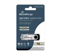 MediaRange MR1951 Lecteur USB Flash 16 Go USB Type-C 3.2 Gen 1 Noir et Argent, corps en métal, 50 Mo/s lecture, 15 Mo/s écriture, format pivotant