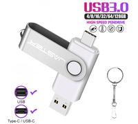 Clé USB Type C haute vitesse 128 Go avec porte-clés gratuit, clé USB 64 Go orange 2 en 1, clé USB 32 Go 16 Go, mini clé USB professionnelle Blue3.0