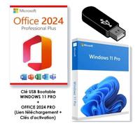 Clé USB Windows 11 PRO + Office 2024 PRO | (Clés d'Activation Offertes)
